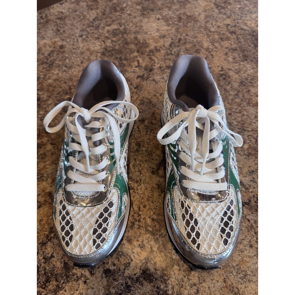 Dream Pairs Green Silver Mesh Woman's Athletic Sneakers Size 7.5 On Trend Edgy